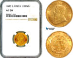 AL683, South Africa (ZAR), 1/2 Pond 1895, Pretoria Mint, Gold, NGC AU58