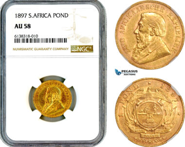AL684, South Africa (ZAR), 1 Pond 1897, Pretoria Mint, Gold, NGC AU58