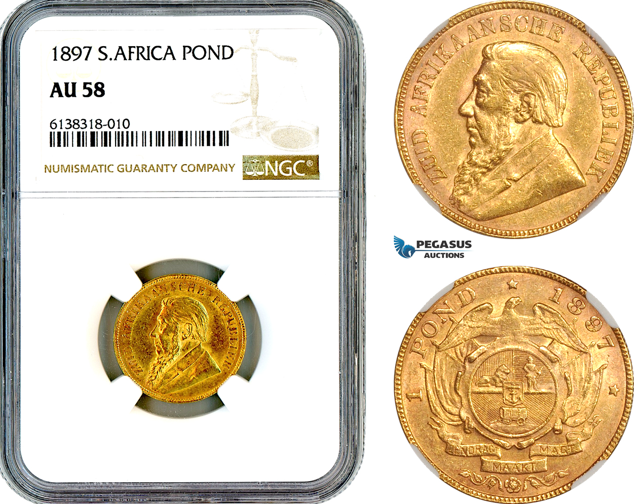 AL684, South Africa (ZAR), 1 Pond 1897, Pretoria Mint, Gold, NGC AU58