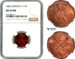AL689, Sweden, Gustav IV Adolf, 1/12 Skilling 1802, Avesta Mint, NGC MS65RB
