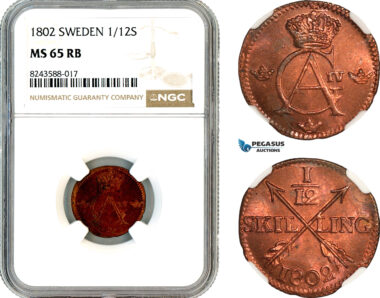 AL689, Sweden, Gustav IV Adolf, 1/12 Skilling 1802, Avesta Mint, NGC MS65RB