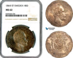 AL690, Sweden, Carl XV, 4 Riksdaler Riksmynt 1864 ST, Stockholm Mint, Silver, NGC MS62