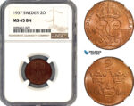 AL692, Sweden, Gustaf V, 2 Ore 1937, Stockholm Mint, NGC MS65BN