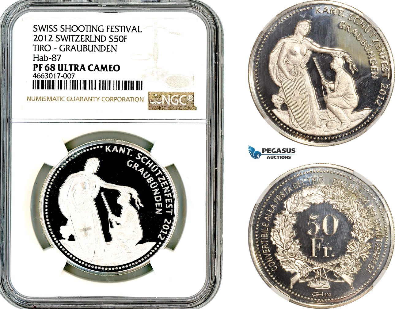 AL695, Switzerland, 50 Franc 2012, Graubunden Shooting Festival, Silver, NGC PF68 Ultra Cameo
