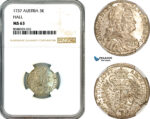 AL697, Austria, Charles VI, 3 Kreuzer 1737, Hall Mint, Silver, NGC MS63, Top Pop, Single finest graded!