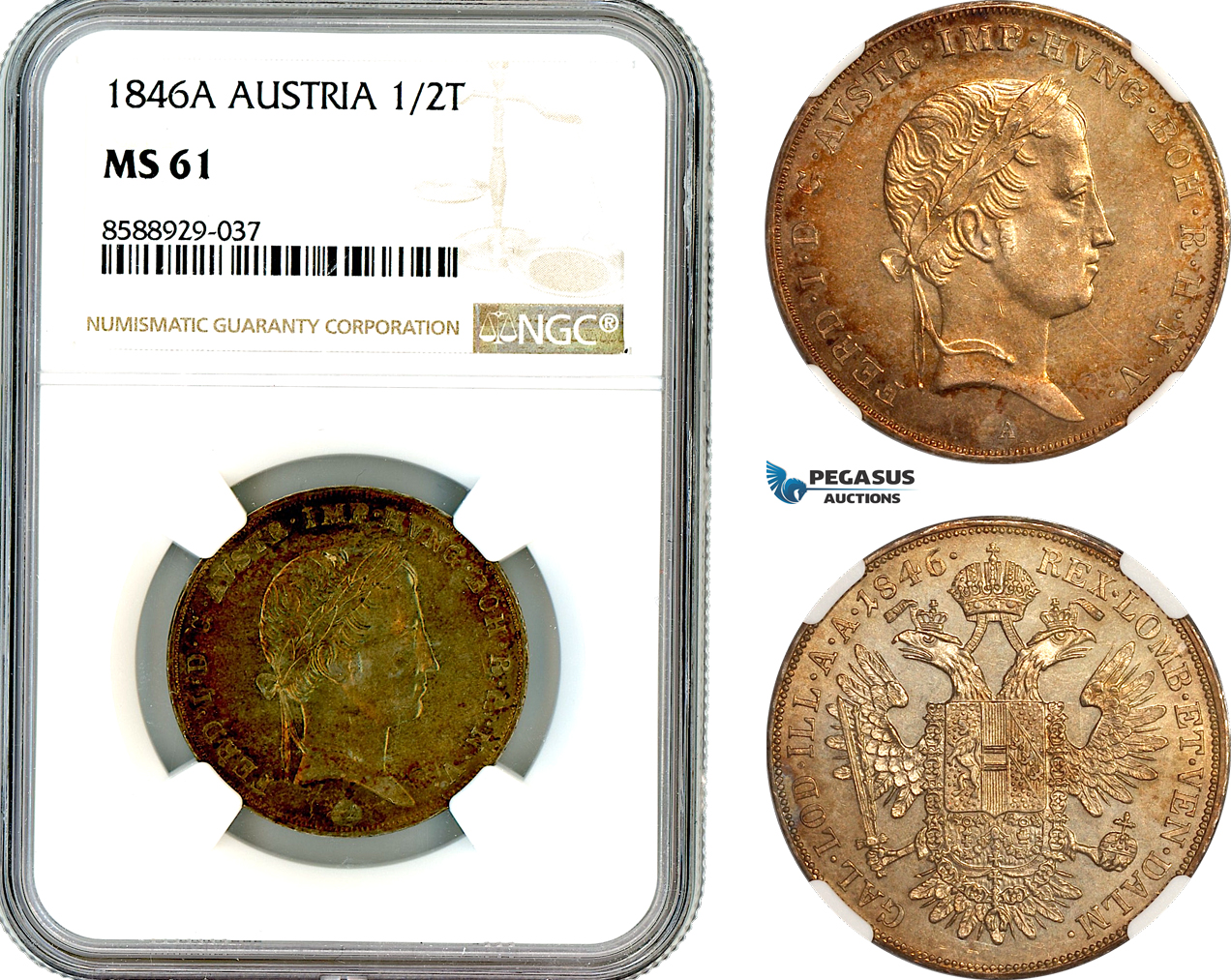 AL699, Austria, Ferdinand I, 1/2 Taler 1846 A, Vienna Mint, Silver, NGC MS61