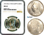 AL700, Egypt, Fuad, 10 Piastres AH1352//1933, London Mint, Silver, NGC MS62