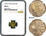 AL701, Finland, Alexander II of Russia, 25 Pennia 1875, Helsinki Mint, Silver, NGC MS63
