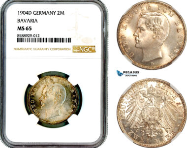 AL703, Germany, Bavaria, Otto, 2 Mark 1904 D, Munich Mint, Silver, NGC MS65
