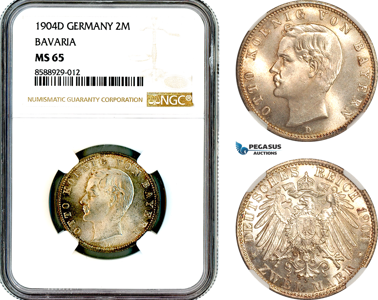 AL703, Germany, Bavaria, Otto, 2 Mark 1904 D, Munich Mint, Silver, NGC MS65