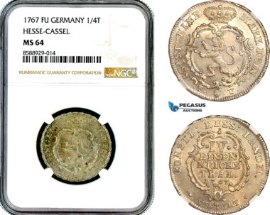 AL705, Germany, Hesse-Cassel, Friedrich II, 1/4 Reichsthaler 1767 FU, Silver, NGC MS64