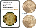 AL706, Germany, Saxe-Meiningen, Georg II, 5 Mark 1908 D, Munich Mint, Silver, NGC MS62