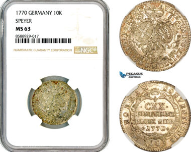 AL707, Germany, Speyer, Francis Christoph, 10 Kreuzer 1770, Silver, NGC MS63, Top Pop, Single finest!