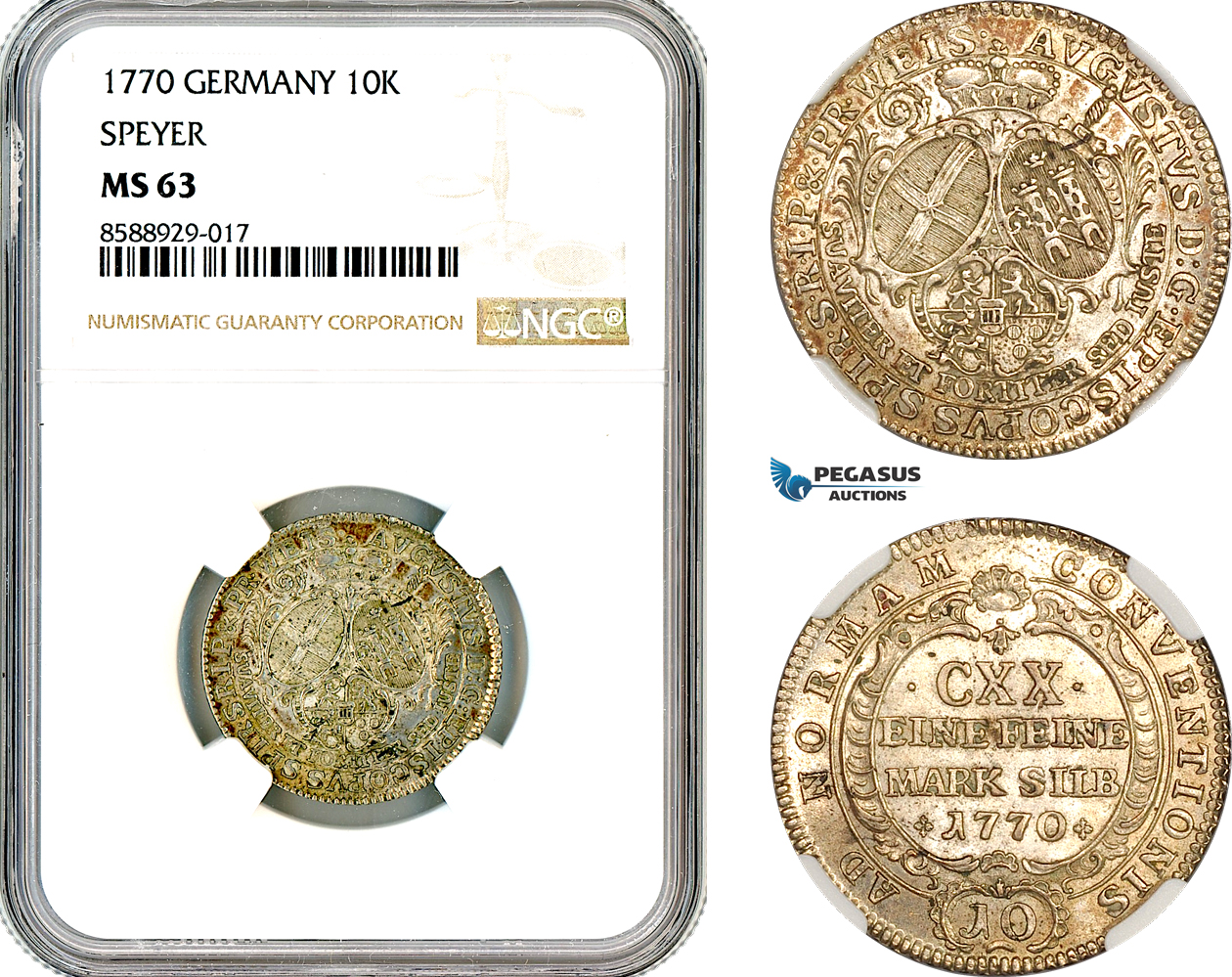 AL707, Germany, Speyer, Francis Christoph, 10 Kreuzer 1770, Silver, NGC MS63, Top Pop, Single finest!