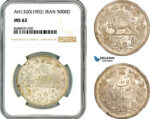 AL709, Iran, Muzaffar al-Din Shah, 5000 Dinars AH1320 (1902), St. Petersburg Mint, Silver, NGC MS62