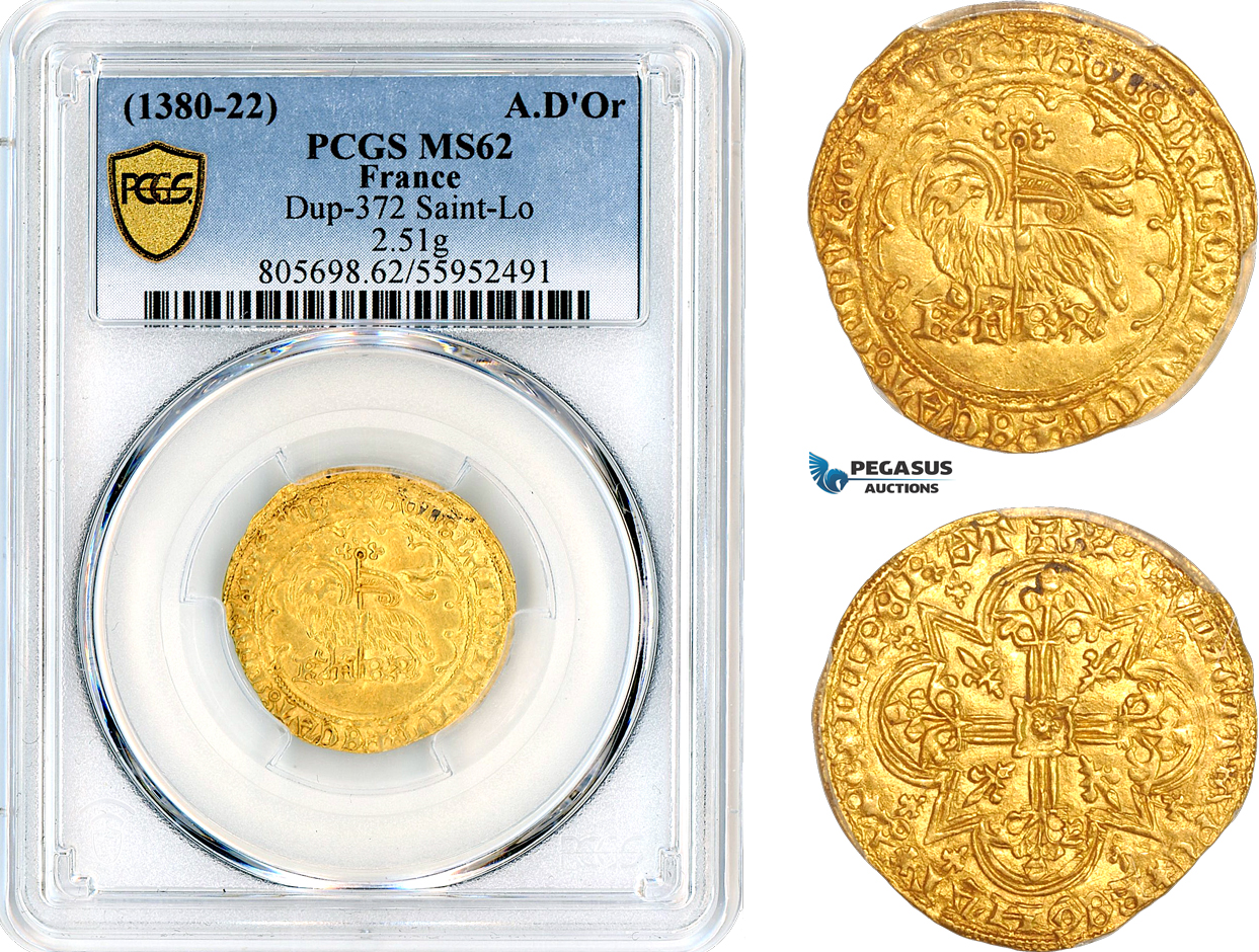 AL715, France, Charles VI, Agnel d'Or 1380-1422, Gold, Dup-372, PCGS MS62