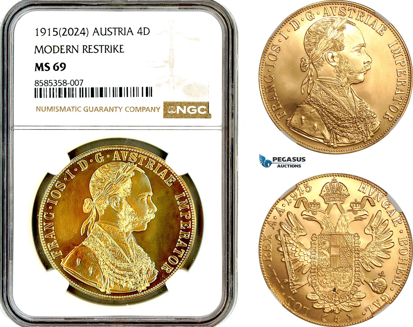 AL716, Austria, Franz Joseph, Restrike 4 Ducats 1915, Vienna Mint, Gold, NGC MS69