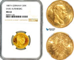 AL717, Germany, Saxe-Altenburg, Ernst I, 20 Marks 1887 A, Berlin Mint, Gold, NGC MS62