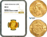 AL720, Romania, Carol I, 20 Lei 1883 B, Bucharest Mint, Gold, NGC MS61