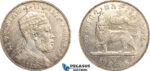 AL728, Ethiopia, Menelik II, 1 Birr EE1889 (1897) A, Paris Mint, Silver, Cleaned, VF-XF
