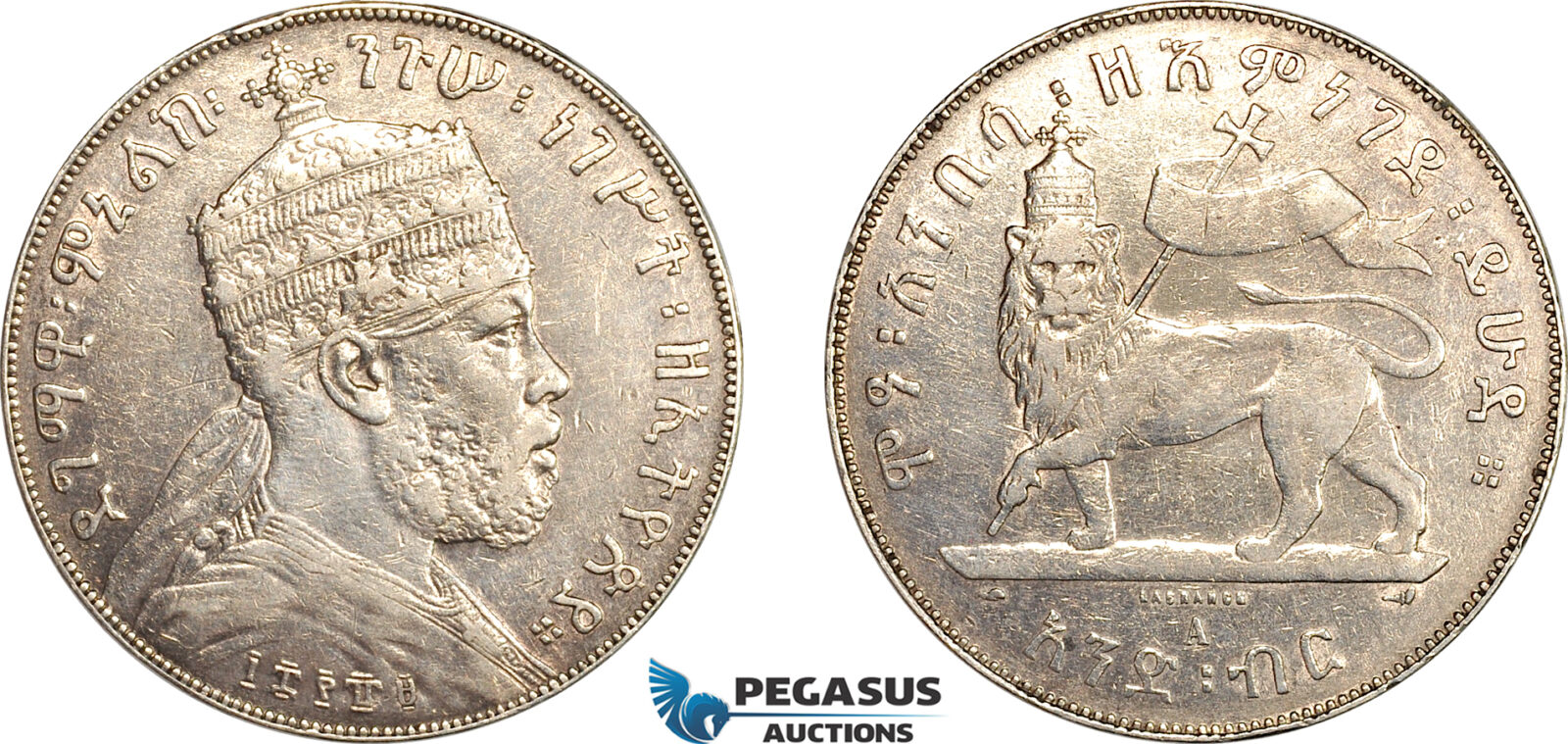 AL728, Ethiopia, Menelik II, 1 Birr EE1889 (1897) A, Paris Mint, Silver, Cleaned, VF-XF
