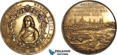 AL729, Germany, Saxe-Weimar, Bernhard von Weimar, Silver Medal 1638 (Ø 52mm, 43.90g) for the Saxony Conquest of Breisach, Mers. 3860, Old gild, Test mark on edge, XF-AU, Rare!