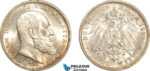 AL730, Germany, Wuerttemberg, Wilhelm II, 3 Mark 1913 F, Stuttgart Mint, Silver, Lightly cleaned, UNC