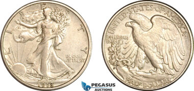 AL734, United States, Walking Liberty Half Dollar (50C) 1918 S, San Francisco Mint, Silver, Lightly cleaned, XF-AU