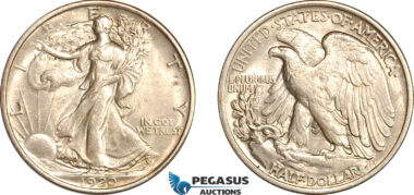 AL735, United States, Walking Liberty Half Dollar (50C) 1920, Philadelphia Mint, Silver, Lustrous! AU