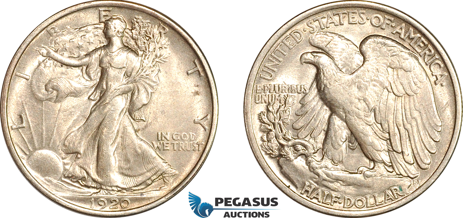 AL735, United States, Walking Liberty Half Dollar (50C) 1920, Philadelphia Mint, Silver, Lustrous! AU