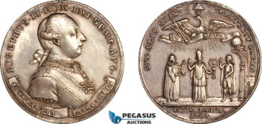 AL738, Austria, Joseph II, Silver Medal 1782 (Ø44mm, 25.47g) by J. Reich, Edict of Tolerance to the Jewish Population, Mont. 2153, Tooled fields, AU, Rare!
