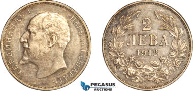 AL740, Bulgaria, Ferdinand I, 2 Leva 1912, Kremnitz Mint, Silver, Cleaned, XF-AU