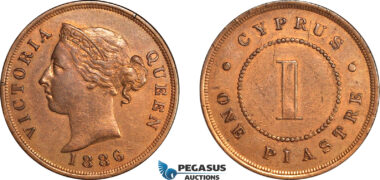 AL741, Cyprus, Victoria, 1 Piastre 1886, London Mint, Cleaned, AU