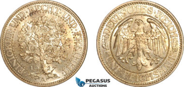 AL742, Germany, Weimar Republic, 5 Reichsmark 1927 A, Berlin Mint, Silver, Lightly cleaned, UNC