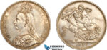 AL743, Great Britain, Victoria, Crown 1887 (Jubilee Head) London Mint, Silver, Lightly cleaned, AU