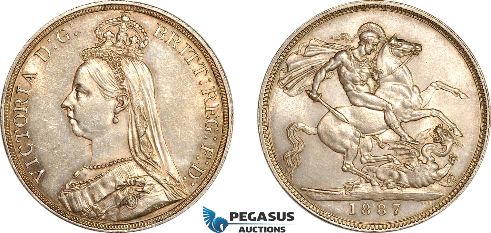 AL743, Great Britain, Victoria, Crown 1887 (Jubilee Head) London Mint, Silver, Lightly cleaned, AU
