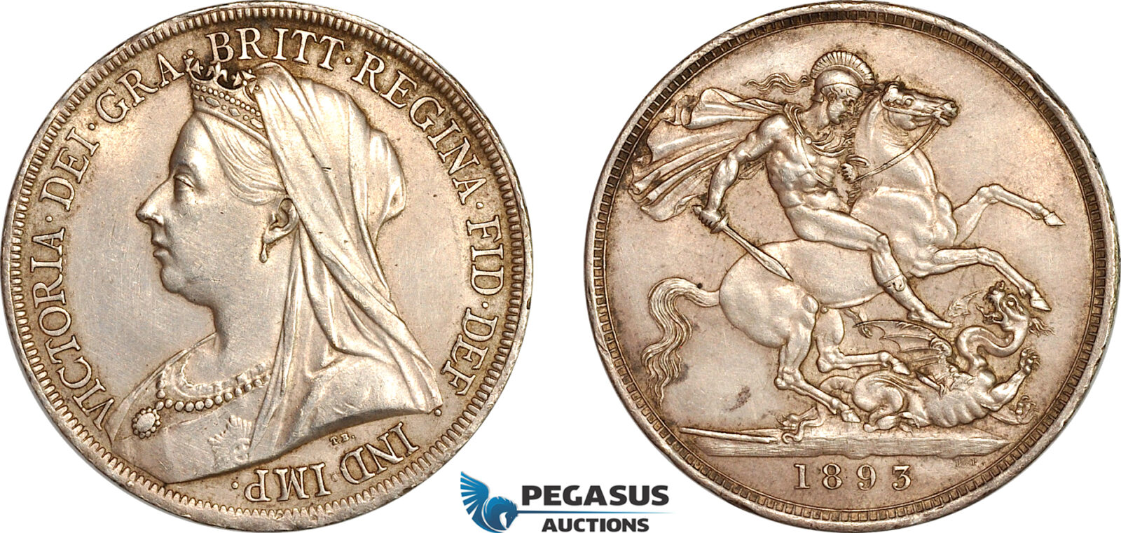 AL744, Great Britain, Victoria, Crown 1893, London Mint, Silver, Lightly cleaned, AU