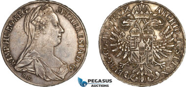 AL755, Austria, Maria Theresia, Taler 1780 SF, Gunzburg Mint, Silver (28.07g) Cleaned, XF