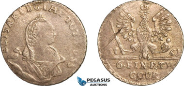 AL756, Germany, Prussia under Russian occupation, Elizabeth, 1/6 Taler 1761, Konigsberg Mint, Silver, Removed mount, XF