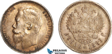 AL759, Russia, Nicholas II, Rouble 1899 (ФЗ )St. Petersburg Mint, Silver, Scratches, Dark toning, AU
