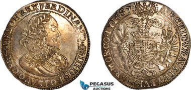 AL762, Hungary, Ferdinand III, Taler 1657 KB, Kremnitz Mint, Silver (28.5g) Much luster, lightly cleaned, AU-UNC