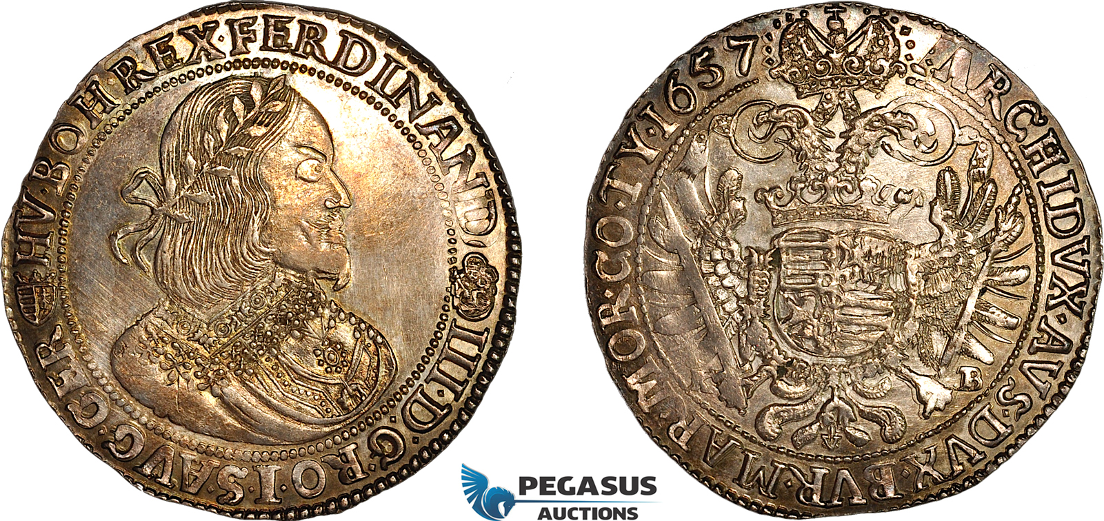 AL762, Hungary, Ferdinand III, Taler 1657 KB, Kremnitz Mint, Silver (28.5g) Much luster, lightly cleaned, AU-UNC