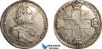 AL764, Russia, Peter I, “Sun” Rouble 1725 СПБ, St. Petersburg Mint, Silver (27.8g) Cleaned and tooled, VF-XF, Rare!