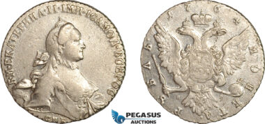 AL766, Russia, Catherine II, Rouble 1764 СПБ ЯI, St. Petersburg Mint, Silver (23.4g) Lightly cleaned, XF-AU