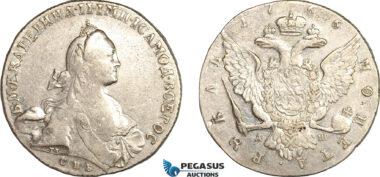 AL770, Russia, Catherine II, Rouble 1766 СПБ АШ, St. Petersburg Mint, Silver (24.05g) Cleaned, XF-AU