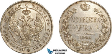 AL775, Russia, Nicholas I, Rouble 1843 СПБ АЧ, St. Petersburg Mint, Silver, Cleaned, XF-AU
