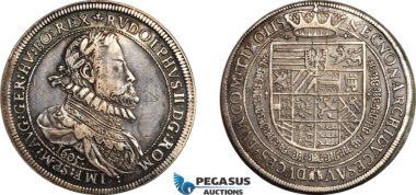AL780, Austria, Rudolph II, Taler 1605, Hall Mint, Silver (28.3g), Dav-3005, Graffiti, dark toning! AU