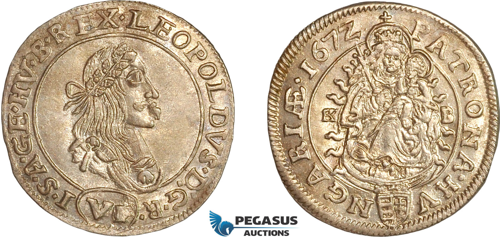 AL783, Hungary, Leopold, 6 Kreuzer 1672 KB, Kremnitz Mint, Silver (3.13g) Light toning! UNC