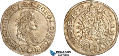 AL783, Hungary, Leopold, 6 Kreuzer 1672 KB, Kremnitz Mint, Silver (3.13g) Light toning! UNC
