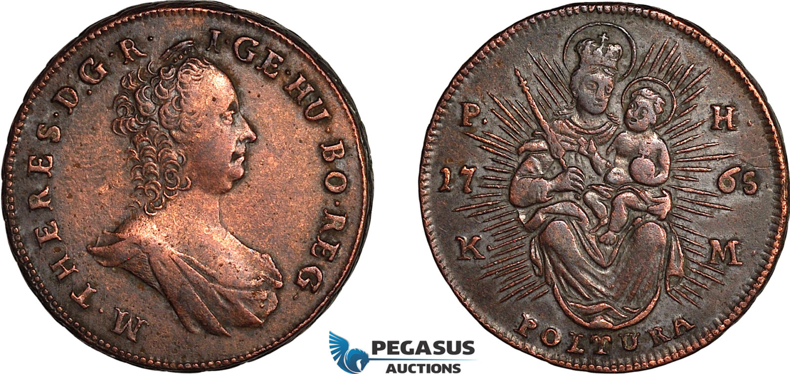 AL784, Hungary, Maria Theresia, 1 Poltura 1765 PH KM, Kremnitz Mint, Cleaned, XF